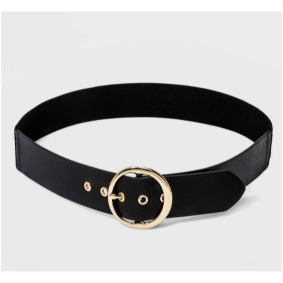 A New Day Womens Black Round Stretch Buckle Belt Fashion Accessory Sz Medium - Picture 1 of 5